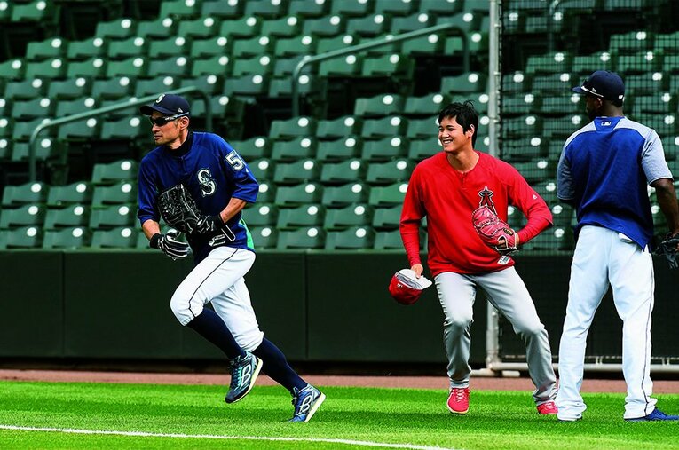 大谷が挨拶に行くと逃げたイチロー（2018年）　©AFLO