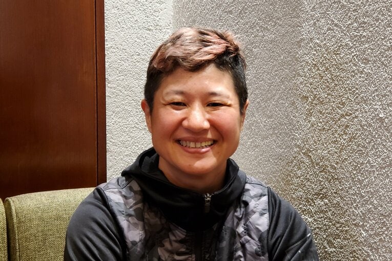 今年3月、アメリカでの統一戦を前にインタビューに応じる藤岡奈穂子