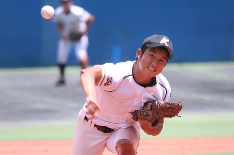 開成高時代の奥野雄介のピッチング。2022年に東大卒業、三菱自動車倉敷オーシャンズに入部。開成高出身ピッチャーで、東京六大学リーグ初勝利をあげている