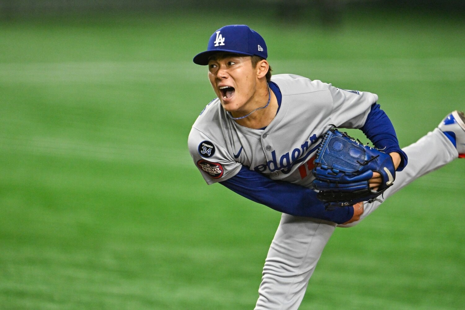 ドジャース開幕投手の大役を、5回1失点の見事な投球で果たした山本由伸　©Nanae Suzuki