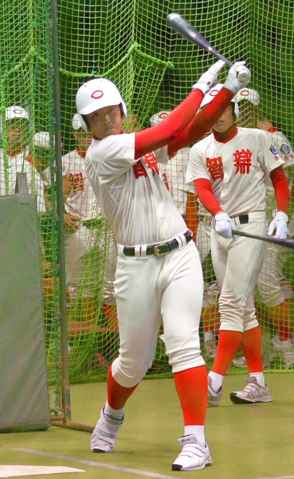 最後の甲子園を前に打撃練習をする岡本和真 ©︎KYODO