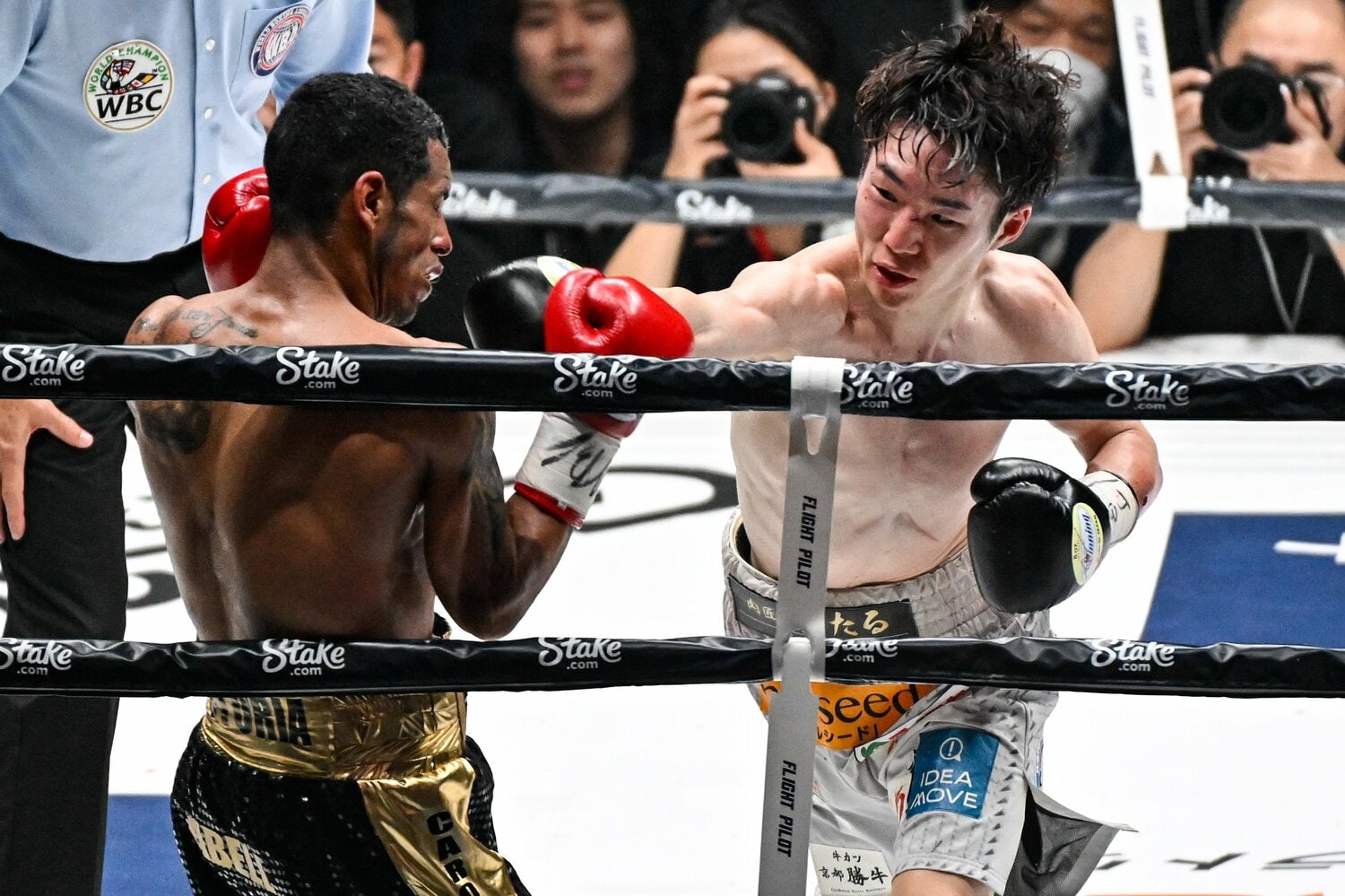 カルロス・カニサレスにパンチを見舞う寺地拳四朗 ©︎Hiroaki Yamaguchi
