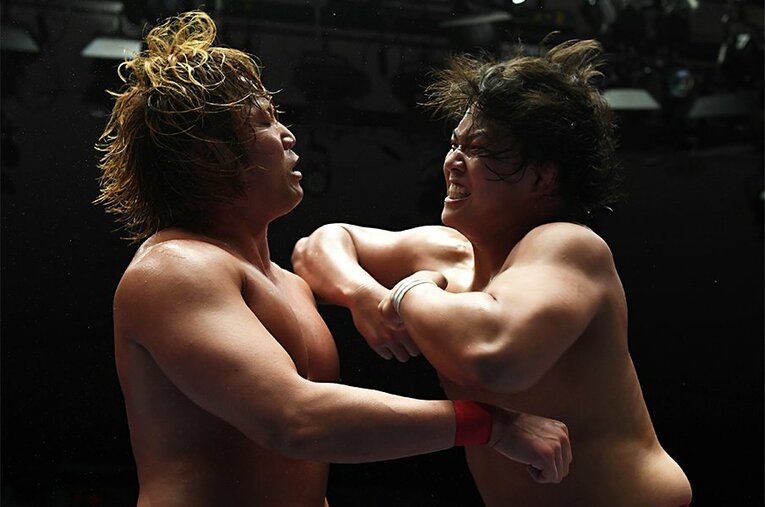 3月19日、宮原健斗に三冠ヘビー級王座をかけて挑んだ野村直矢。敗れるも、エルボーを繰り出すなど可能性を感じさせた。 ／ photograph by Essei Hara