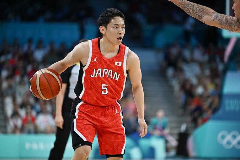 パリ五輪のドイツ戦では存在感を放ったPG河村　©AFLO