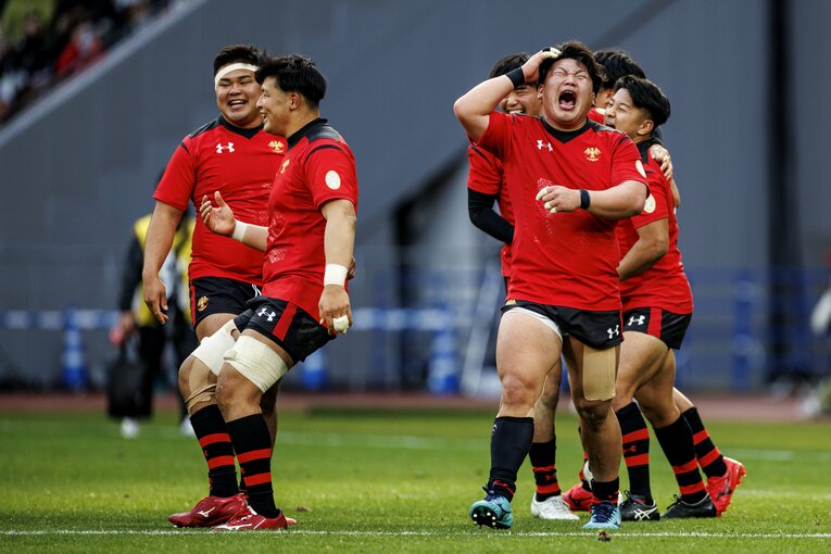 雄叫びをあげるPR細木康太郎（4年）　©︎Kiichi Matsumoto