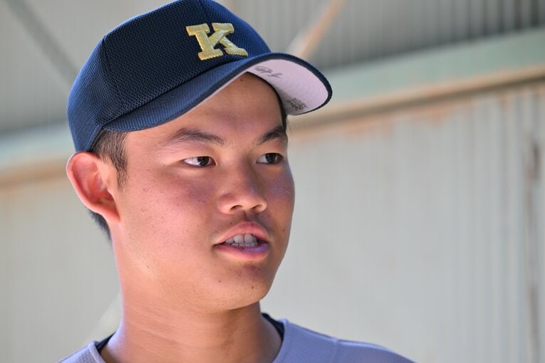 広陵戦では9回からマウンドに上がり、見事無失点で勝利に貢献した松井　©Naoya Sanuki