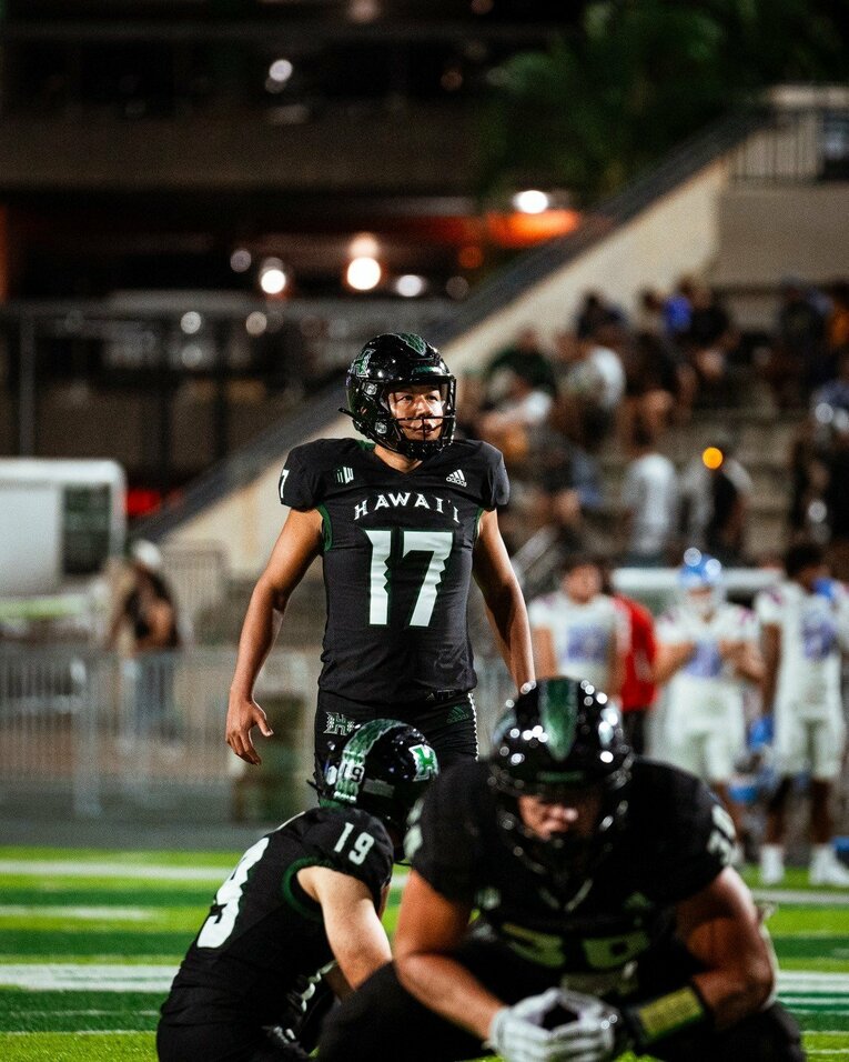 編入2年目からはハワイ大チームの正キッカーとして活躍している松澤／本人提供