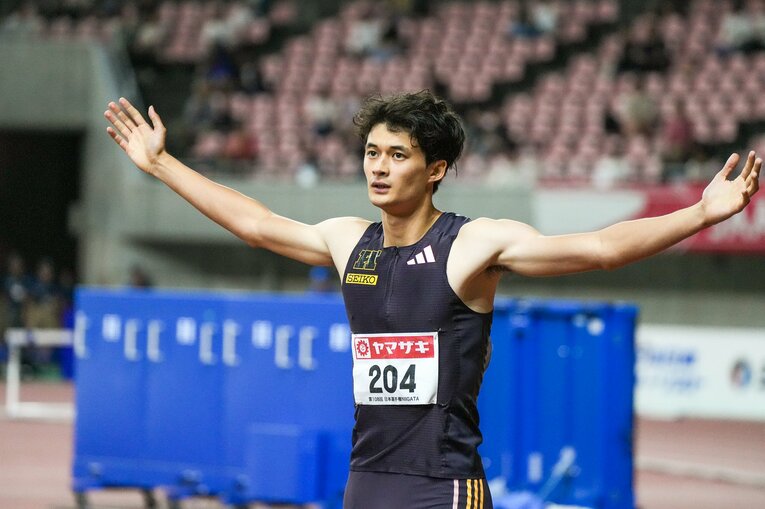 日本歴代3位の好記録で400mハードルを制し、パリ五輪代表に内定した豊田 ©Satoshi Wada