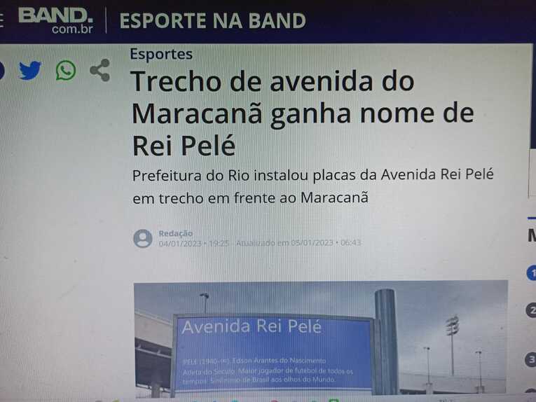 「マラカナン・スタジアムが面した通りの名を『キング・ペレ大通り』に改名」（5日のスポーツ電子版「バンジ・エスポルチ」）©Hiroaki Sawada