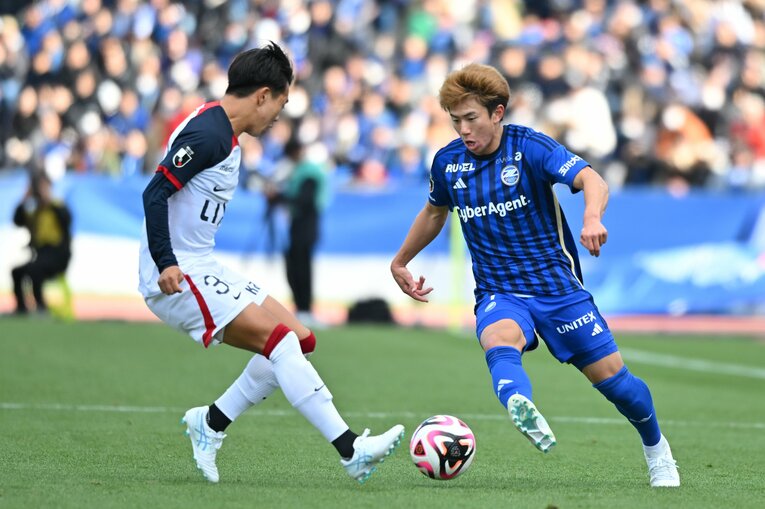 イングランド2部のブリストル・シティへ期限付き移籍した平河悠（23歳）。町田の躍進を象徴する一人だっただけに、放出は痛手となった（2024年3月9日、第3節鹿島戦）©︎Kenta Harada/Getty Images)