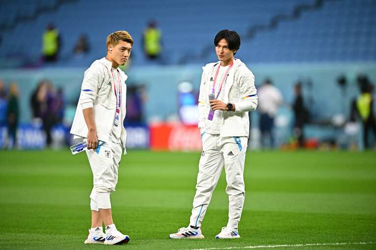 クロアチア戦の試合前の南野　©Takuya Kaneko／JMPA