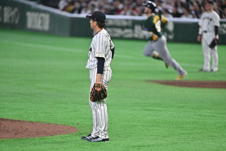 まさかの2本塁打を打たれて渋い表情の大勢　©Hideki Sugiyama