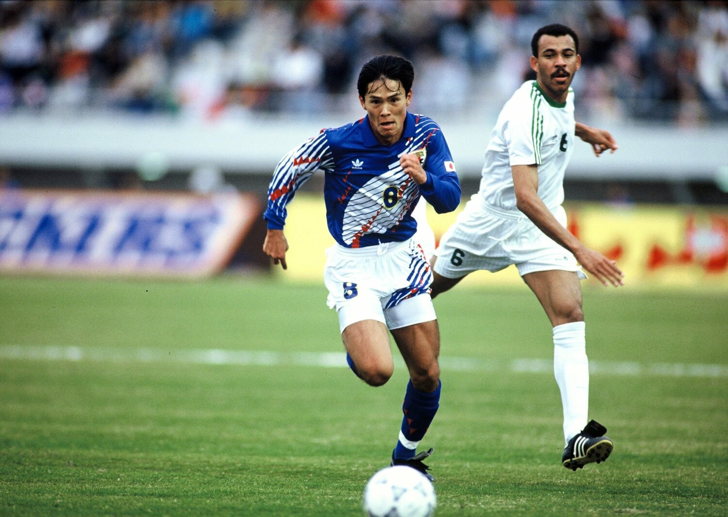 92年アジア杯での福田正博。同じ浦和のストライカーとしてワシントンは敬意を払った　©Kazuaki Nishiyama