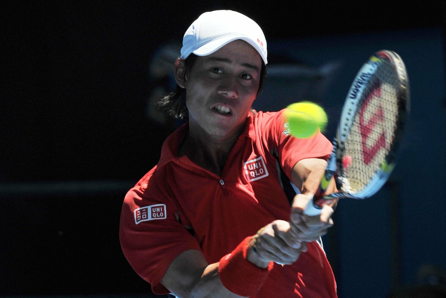 2012年全豪オープン4回戦でツォンガを下し、初のベスト8に進出した錦織　©AFP/JIJI PRESS