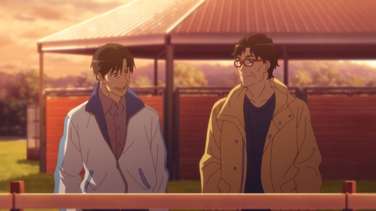 ウマ娘シリーズでは異例の登場シーンとなったナリタトップロードの父親（右）　©Cygames, Inc.