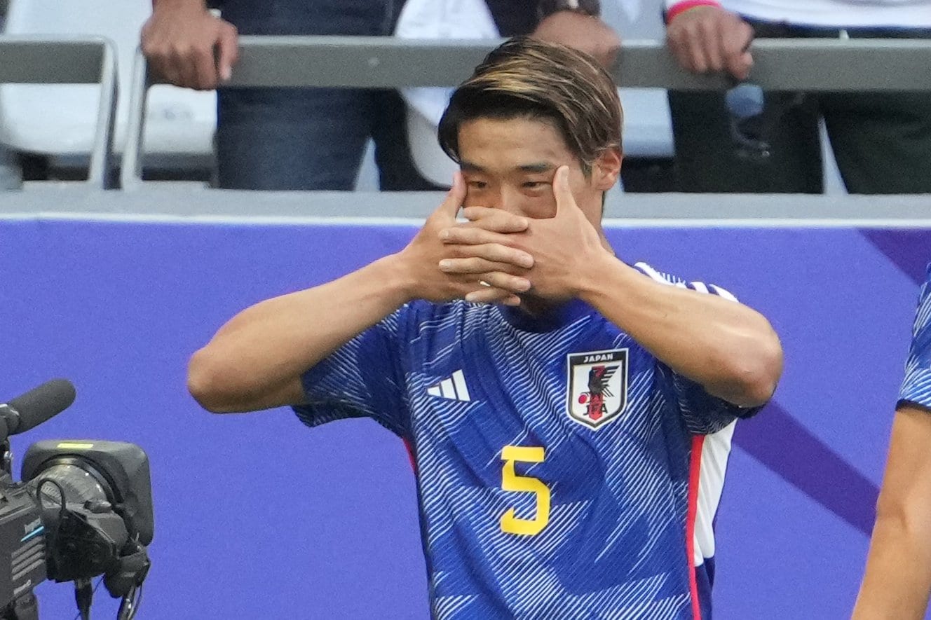 守田のゴール後のポーズは、スポルティングの仲間に向けてのものだった ©Masashi Hara/Getty Images