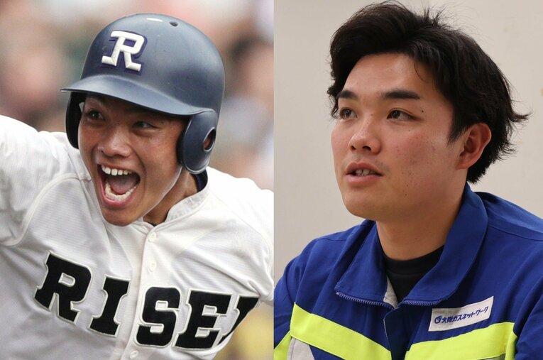 大阪の名門・履正社の主将として2019年の甲子園で日本一となった野口海音。23歳の若さで引退を決めたが記憶に残るのは最大のライバルとの死闘だった ／ photograph by (L)JIJI PRESS、(R)Fumi Sawai