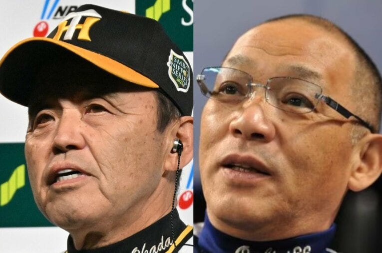 2010年に優勝した中日の落合監督と今季優勝の阪神・岡田監督。その勝利にはある共通点が…？ ／ photograph by Hideki Sugiyama
