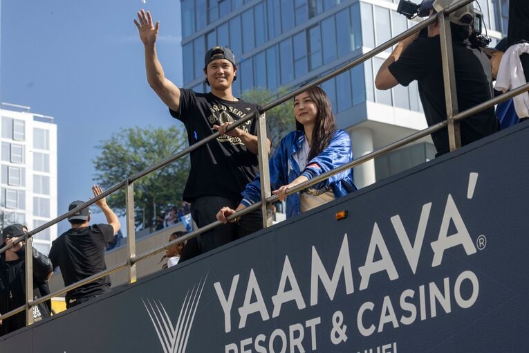 ワールドシリーズ優勝パレードで　©JIJI PRESS