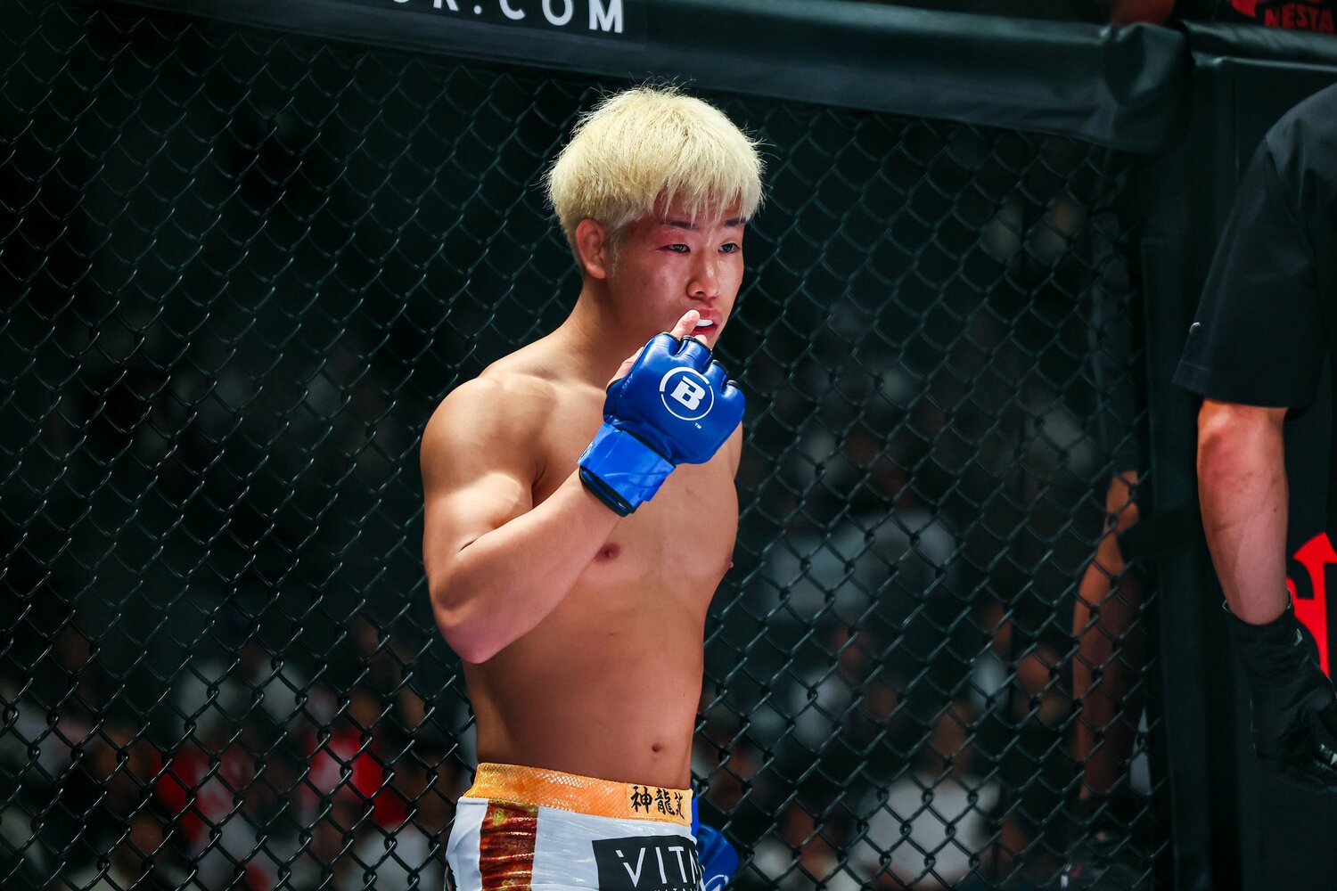 アクシデント直後の神龍。右目が赤く腫れ上がっているのが分かる　©RIZIN FF Susumu Nagao