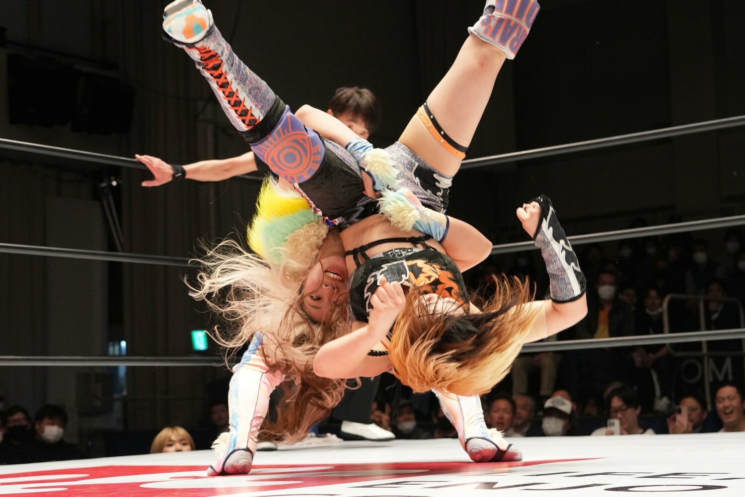 MIRAIにバックドロップホールドを決める羽南。3月10日、後楽園ホール　©Essei Hara