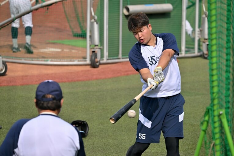 試合前練習風景。トスバッティング　©Hideki Sugiyama