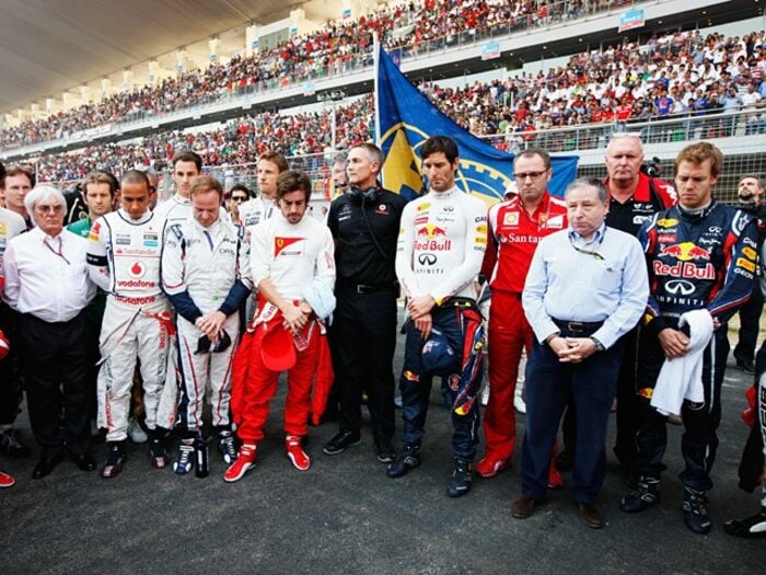 レースに散った仲間達に黙祷を――。インドGPで見たF1ドライバーの決意。＜Number Web＞ photograph by Getty Images 