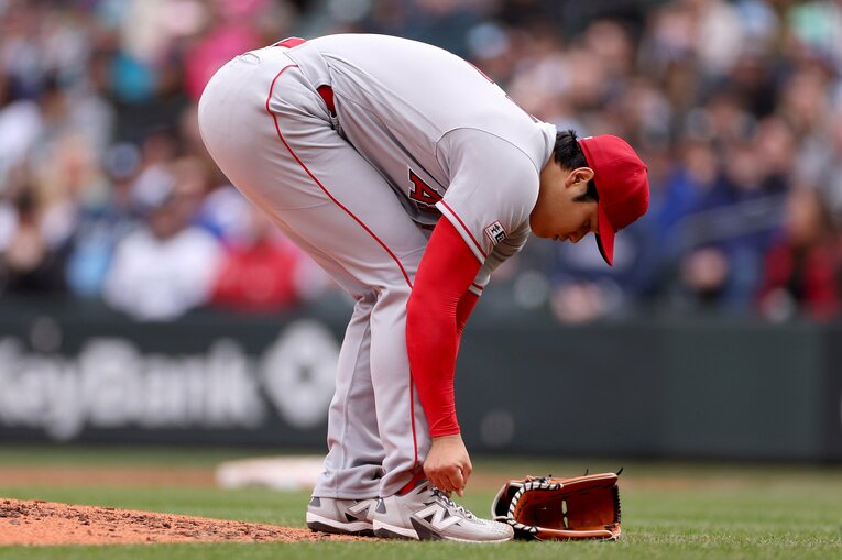 今季からニューバランスと契約した大谷翔平。スパイクもニューバランスをはいている　©Getty Images