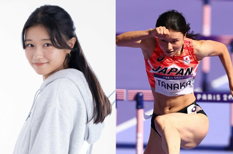 五輪では多くのファンの注目を集めた田中佑美（25歳）。春先にはファッション誌のモデルも務めるなど、多様な活躍を見せるが「あくまで陸上が100％」と本人 ／ photograph by (L)Shiro Miyake、(R)JMPA