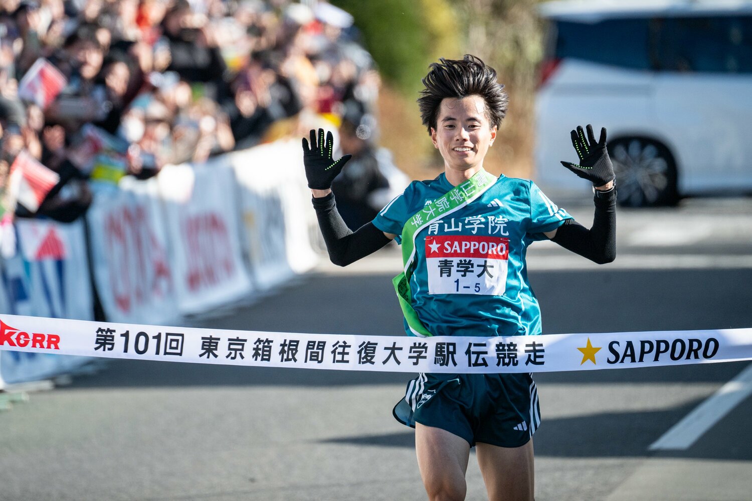 山上りに特化して見事5区区間新。チームの優勝に大きく貢献し、4代目山の神と呼ばれてもいい活躍を見せた“若乃神”こと若林宏樹（青学大）　©Nanae Suzuki