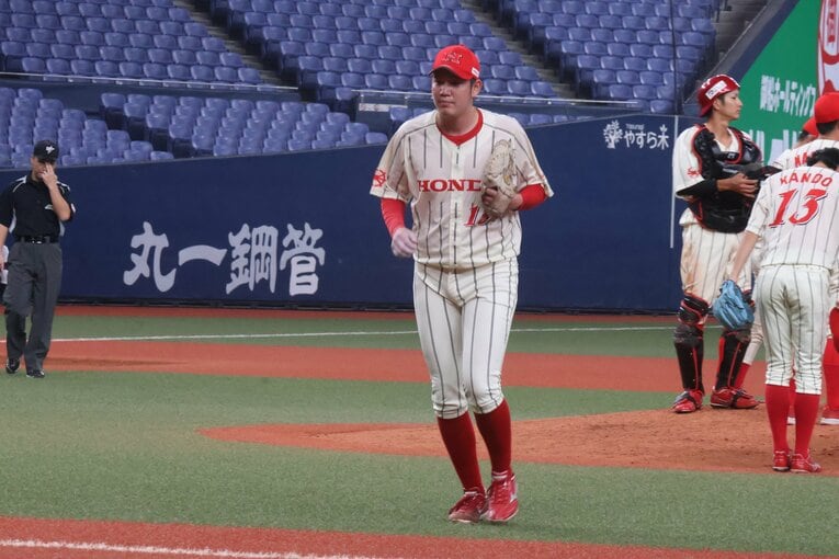 ドラフト後、初の公式戦となった日本選手権の準々決勝は3回4失点で降板　©Fumi Sawai