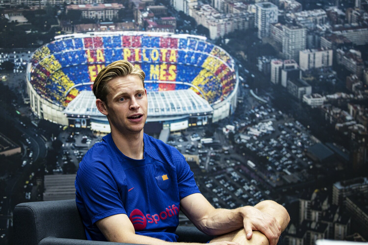 バルセロナでインタビューに応じたフレンキー・デヨング（27歳）。2019年1月にアヤックスからバルセロナに移籍した　©Daisuke Nakashima