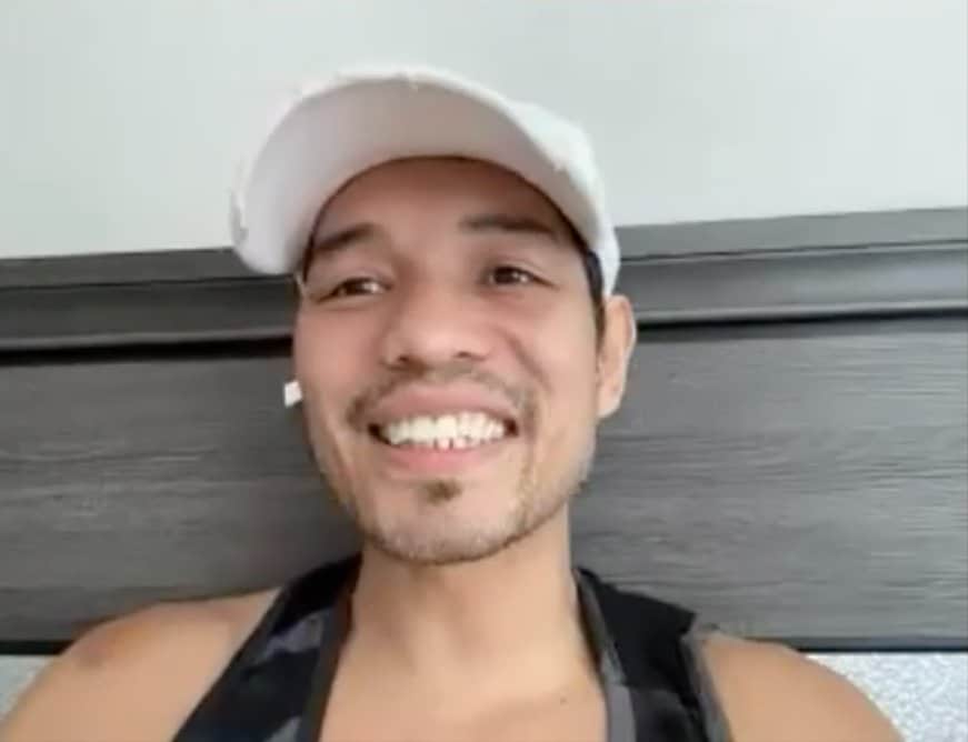 7月上旬、インタビューに応じたドネア。控える自身の世界戦についてに準備、そして井上vsフルトンのビッグファイトにも言及した（筆者提供）