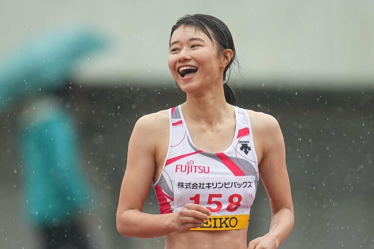 2023年4月、自身初めての12秒台を記録した織田記念陸上　©AFLO