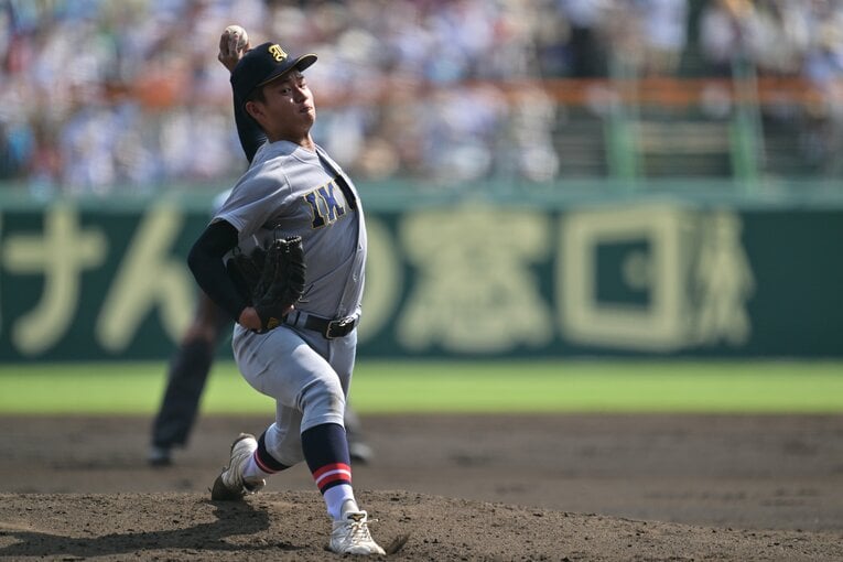 下関国際との決勝に先発した斎藤蓉投手。背番号「10」の左腕は7月上旬に左肘を痛め宮城大会では登板機会はなかった　©Hideki Sugiyama