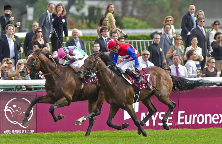 ワークフォースに外から襲いかかるナカヤマフェスタ。偉業にアタマ差まで迫った　©AFP/JIJI PRESS