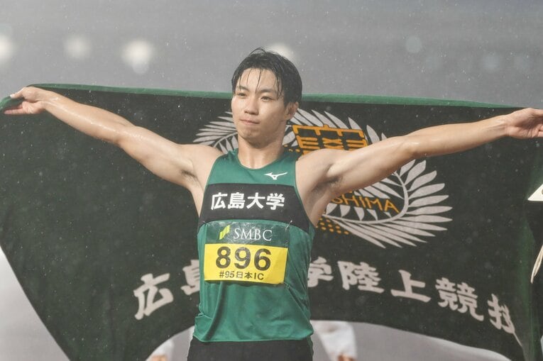 広島大としても史上初の日本インカレ100m優勝となった　©Nanae Suzuki 