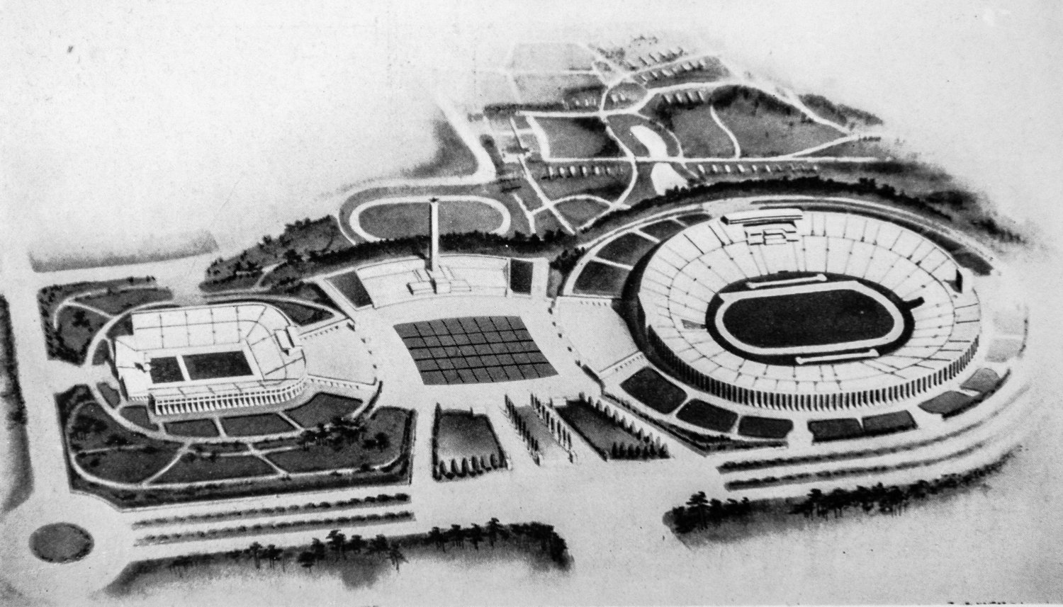 1940年東京五輪の主会場に予定された駒沢競技場建設予想図　©KYODO