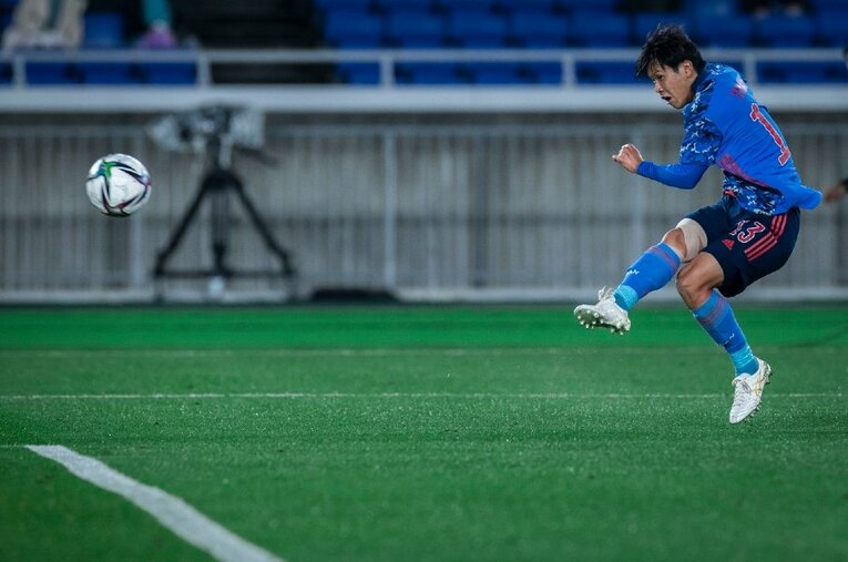 日本代表デビュー戦でゴールを奪ったDF山根視来（みき）。27歳で辿り着いた初舞台で見事に結果を残した ／ photograph by 7044/AFLO