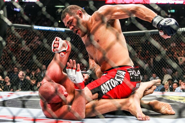 アントニオ・シウバにマウントを取られ、パンチを浴びるヒョードル