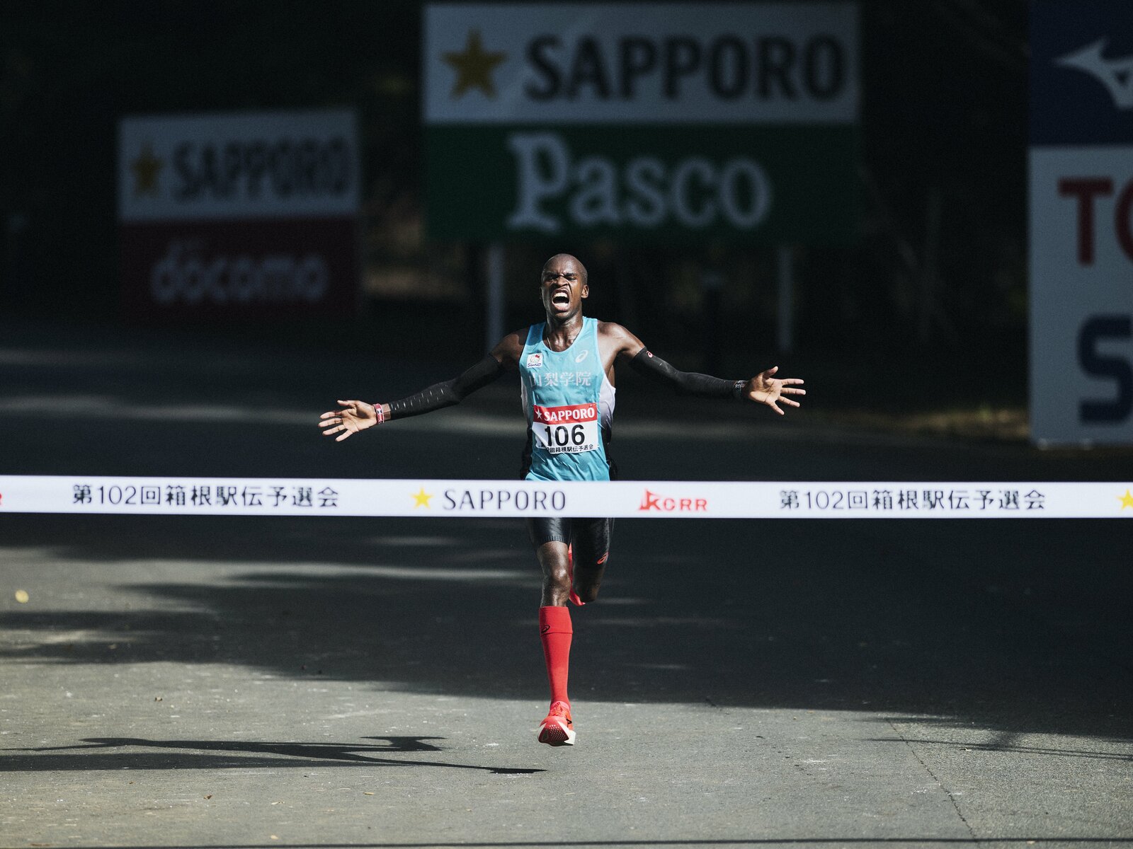 10月の予選会、１位でゴールするキピエゴ　photograph by Yuki Suenaga