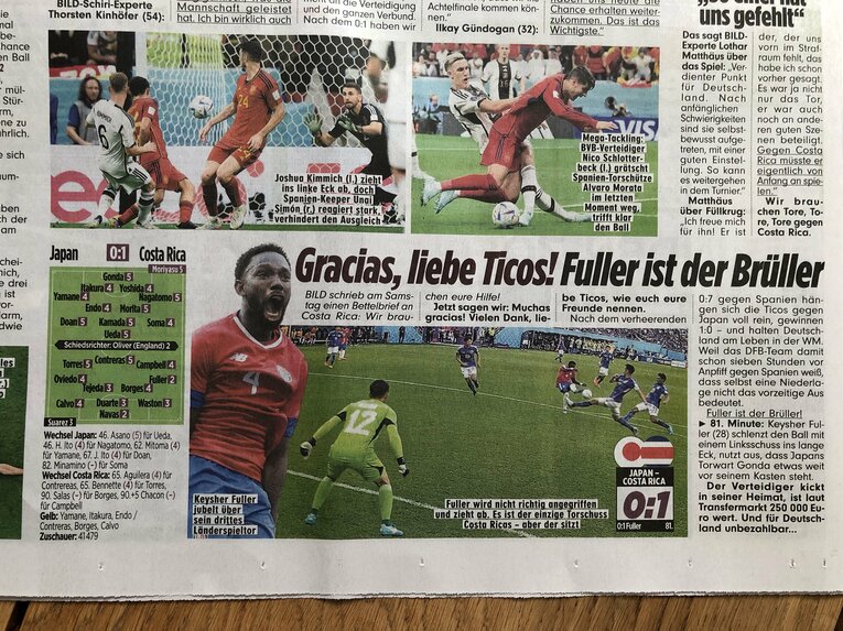 ビルト紙の「日本vsコスタリカ」レポート