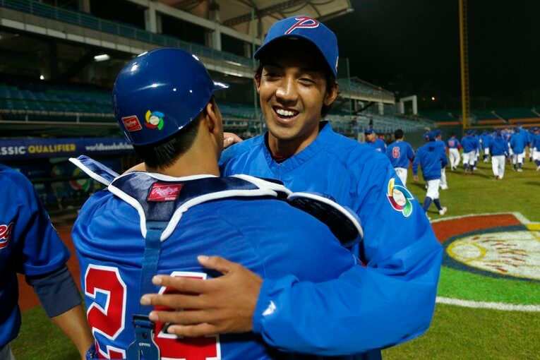2012年11月、WBC予選ラウンドのフィリピン代表。台湾戦で先発した小川さん　©Getty Images