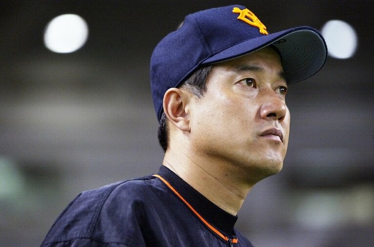 2002年、巨人日本一達成時の原辰徳監督。当時44歳で現役時代の若々しさをそのまま持続した表情だ　©Hideki Sugiyama