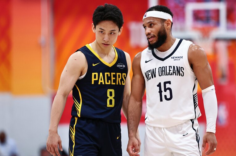 NBAペイサーズの一員としてサマーリーグのコートに立った河村勇輝（25歳）。厳しい立場を理解して臨んだが、大きなアピールとはならなかった ／ photograph by Mike Kirschbaum/NBAE via Getty Images