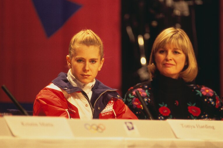 リレハンメル五輪の記者会見に出席するハーディング　©JMPA