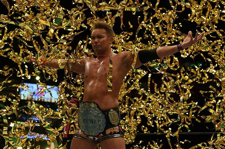 棚橋、内藤に勝っているケニーに対して、「2人に勝ったからオカダに勝てるという甘い考えはやめてほしい」とコメントしているオカダ。 ／ photograph by Essei Hara