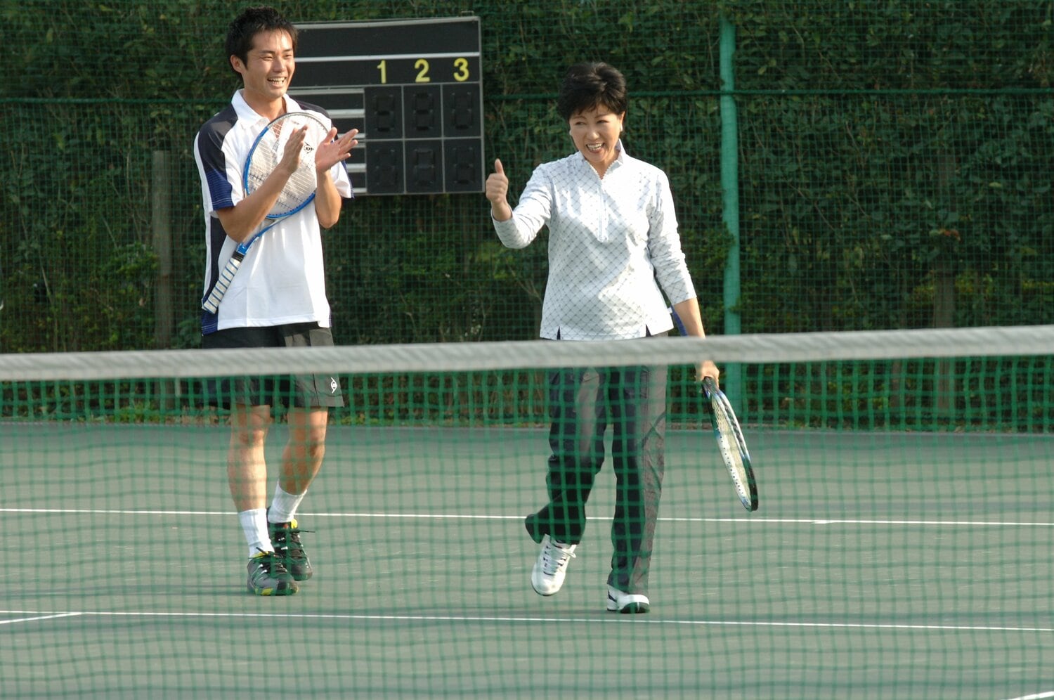 小池百合子（現東京都知事）とのダブルスも　©Shigeru Tanaka