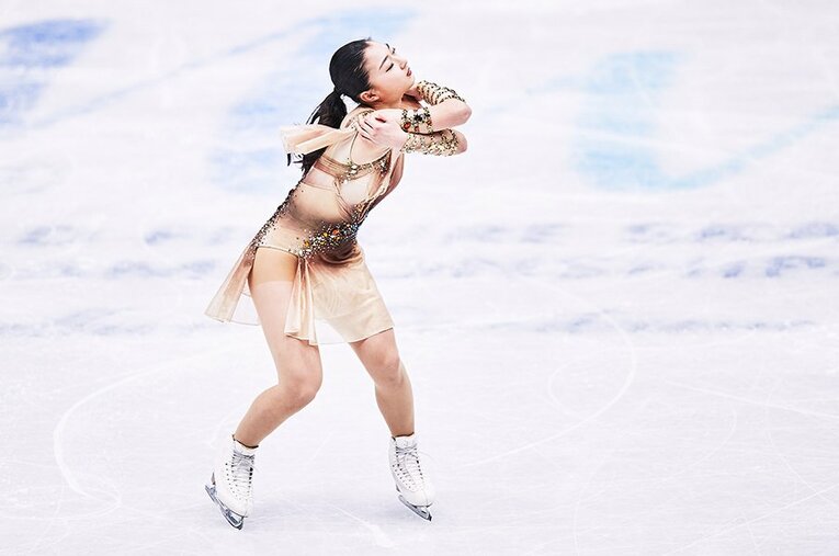 自身初の80点超えとなる80.32点をマークし、SP首位発進となった坂本花織 ／ photograph by Getty Images
