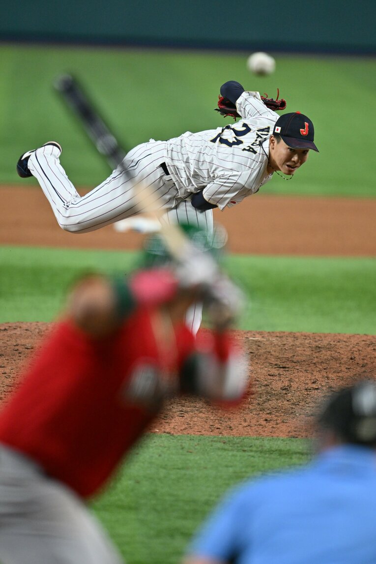 前回のWBC準決勝でリリーフ登板した湯浅京己　©️Naoya Sanuki